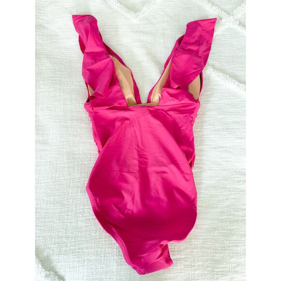 J. Crew | NWT | Ruched ruffle one-piece swimsuit in Radiant Fuchsia | Sz 8 - Picture 8 of 12